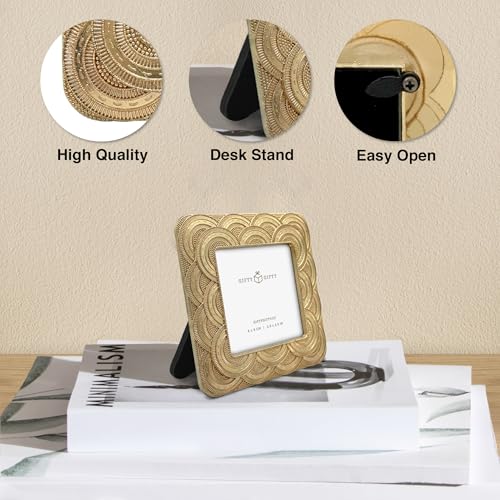 Classic Gold 1920s Mini Frame Set/Set of 3/2.5x2.5 & 2.5x3.5 In | For Tabletop Display | Perfect for Home Decor, Wedding, Graduation, Or Milestone Photos
