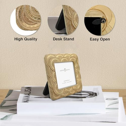 Classic Gold 1920s Mini Frame Set/Set of 3/2.5x2.5 & 2.5x3.5 In | For Tabletop Display | Perfect for Home Decor, Wedding, Graduation, Or Milestone Photos