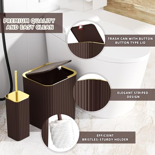 XLHOMO Bathroom Accessories Set - 25PC Brown Bathroom Sets with Shower Curtain and Rugs, Bathroom Accessory Set, Brown Shower Curtain Set, Trash Can, Qtip Holder Dispenser & Soap Dispenser - size: Bath Set+Shower Curtain+Rugs, style: Brown&Gold