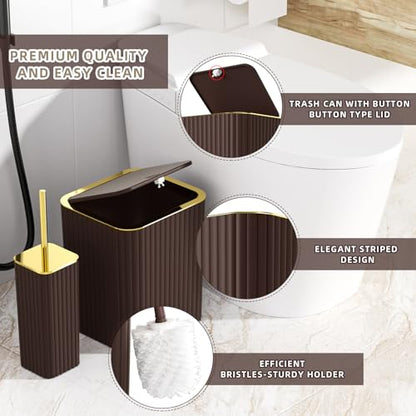 XLHOMO Bathroom Accessories Set - 25PC Brown Bathroom Sets with Shower Curtain and Rugs, Bathroom Accessory Set, Brown Shower Curtain Set, Trash Can, Qtip Holder Dispenser & Soap Dispenser - size: Bath Set+Shower Curtain+Rugs, style: Brown&Gold