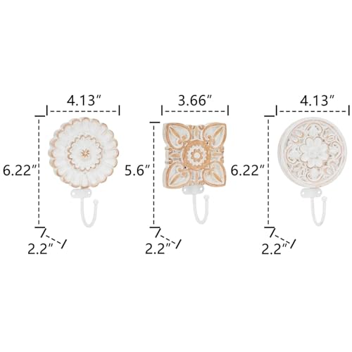 SOFFEE DESIGN Set of 3 Bohemia Coat Hooks, Wood Carving Pattern Design Retro Friction Process, High Load-Bearing, for Vocation House, Bohe Room