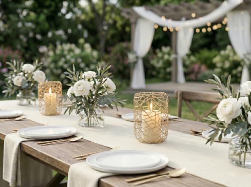 Nest Decorative Lanterns for 3'' Pillar Candles, Gold Candle Holders Set of 2, Rustic Candleholder Stand for Fireplace Mantel Decor & Table Centerpieces for Christmas, Thanksgiving