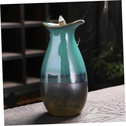 Happyyami Backflow Incense Burner Ceramic Censer Holder Decorative Home Aromatherapy Incense Holder for Meditation and Living Room Desktop Ornament