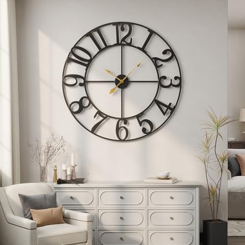40 Inch Large Wall Clock, Silent Non-Ticking Battery Operated Black Metal Wall Clock, Easy to Read Arabic Numerals, Modern Decorative Wall Clocks for Living Room, Kitchen, Bedroom, Office Decor - color: Black Arabic Number, size: 40 Inch