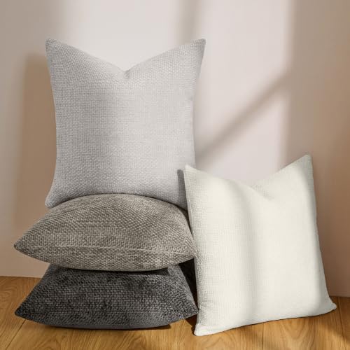 Textured Chenille Pillow Covers 20x20, Pack of 4, Light Brown | Thick Textured Chenille with Hidden Zipper - color: Neutral Gray, size: 20" x 20" (Pack of 4)