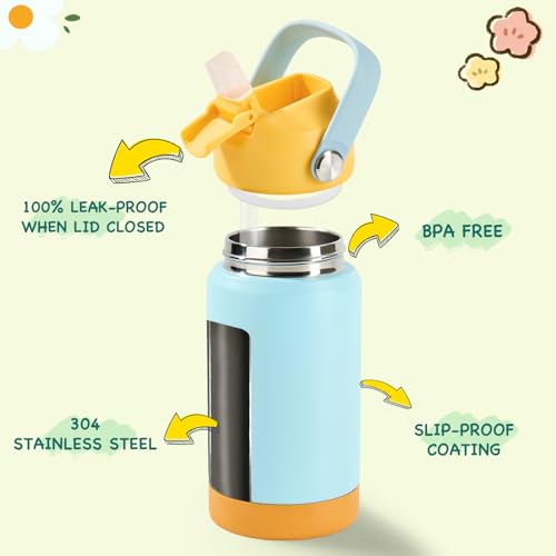 Kerilyn 12oz Kids Water Bottle 2 Pack, Stainless Steel Insulated Water Bottle Bulk, Toddler Cups with Straws Leak-Proof, Kids Water Bottles for School Boys Girls, BPA Free, 2 Piece Set Ocean Couple - color: A. Ocean Couple