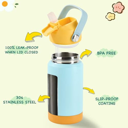 Kerilyn 12oz Kids Water Bottle 2 Pack, Stainless Steel Insulated Water Bottle Bulk, Toddler Cups with Straws Leak-Proof, Kids Water Bottles for School Boys Girls, BPA Free, 2 Piece Set Ocean Couple - color: A. Ocean Couple
