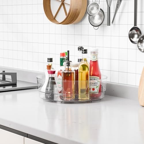 4 Pack 12" W Clear Acrylic Lazy Susan Turntable for Cabinet,Refrigerator,Pantry and Kitchen - with Handle - Large Fridge Sauce Condiment Turn Table Organizer,Spinning Round Spice Rack Carousel - size: 4 Pack-12 Inch