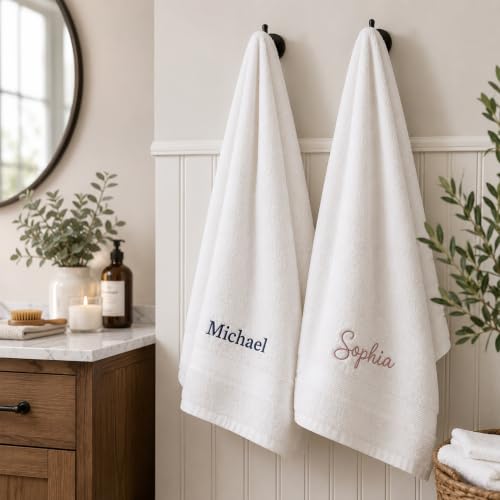 Personalized Towel Set, Custom Bath Towels with Name, Turkish Cotton Blue | 2 Pcs Bath Towel Set, 100% Cotton, Embroidered, Monogrammed, Customized Gift For Adults, Wedding, Bridal Shower, Housewarming - color: Mid Blue, size: Bath Towels - 2 Piece