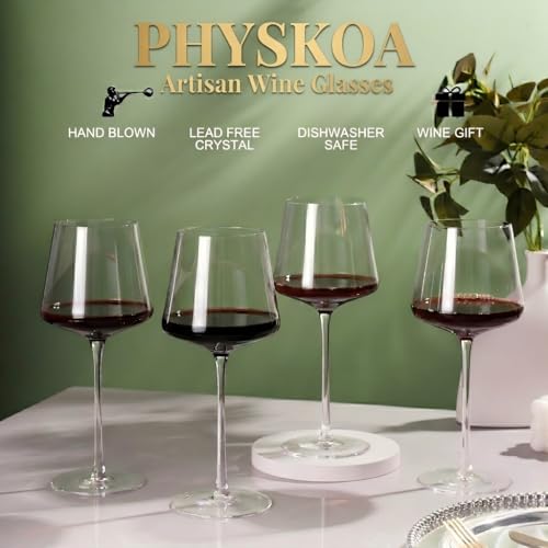 Physkoa 18OZ Red Wine Glasses Set of 4-LeadFree Crystal Wine Glass with Tall Long Stem【Hand Blown Italian Style】 Stemmed Square Wine Glasses Gifts for Home Party - style: 4 Count