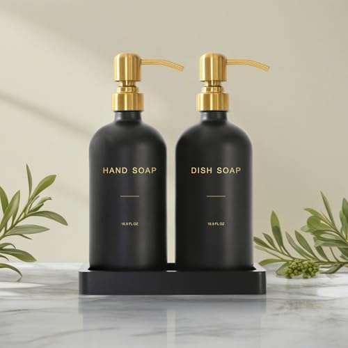 Prus Waso Black Soap Dispenser for Kitchen Sink, Gold & Black | Hand and Dish Soap Dispenser with Stainless Steel Pump, Perfect for Gold Kitchen Accessories - color: Hd Gold Pump & Black Bottle