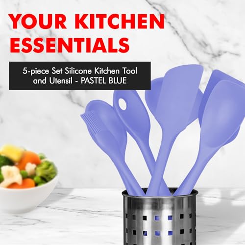 Chef Craft - Premium Silicone Kitchen Tools and Utensils Set, Non-Scratch, Withstands Temperatures up to 450°F, BPA-Free, 5 Piece Cooking Utensils Set, Pastel Blue - color: Pastel Blue, size: 5 Piece Set