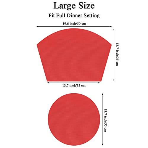 SHACOS Large Size Wedge Shape Placemats with Centerpiece Round Mat Set of 5 Round Table Place Mats Washable Dining Table Placemats Reversible, Red - color: Red