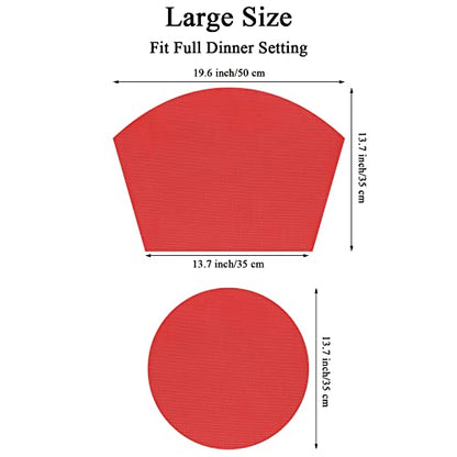 SHACOS Large Size Wedge Shape Placemats with Centerpiece Round Mat Set of 5 Round Table Place Mats Washable Dining Table Placemats Reversible, Red - color: Red