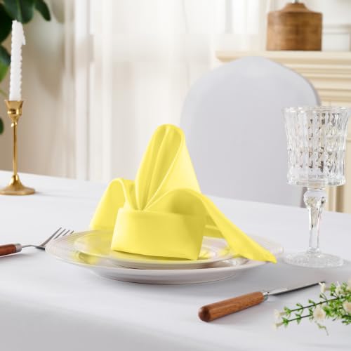 VidaFete Yellow Cloth Napkin, 17 x 17 Inch Polyester Napkins Set of 12 | Polyester Napkins Cloth Reusable & Wrinkle-Resistant Dinner Napkins for Weddings, Banquets, Parties, Hotels and Restaurants - color: Yellow, size: 17" x 17" (Set of 12)