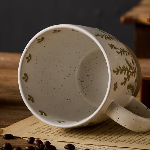 18 Oz Large Ceramic Coffee Mug Set of 2 - Rustic Handmade Floral Mugs with Handle, Microwave Safe for Latte Espresso Cappuccino Tea Cocoa Milk, Modern Unique Big Cups for Kitchen Women(Sage Green) - color: Sage Green