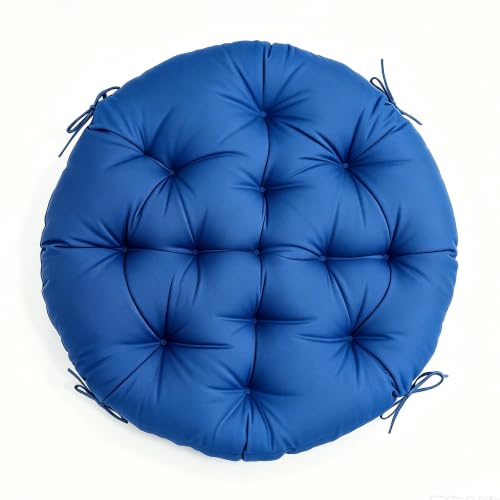 47" Round Tufted Floor Cushion, Thick Meditation Papasan with Ties | Filled with thick foam and ties. Soft padded surface keep long-sitting comfort, widely suited for indoor&outdoor seating. - color: Classic Blue