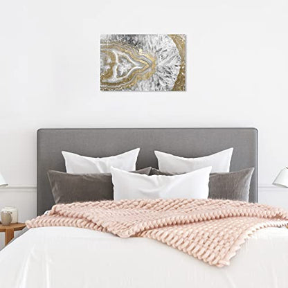 Oliver Gal Abstract Modern Canvas Wall Art Agate Geode Crystal Ready to Hang Home Decor 16.0 x 24.0 Gold and White Canvas Art for Living Room - size: 16"L x 24"W, style: Wrapped Canvas