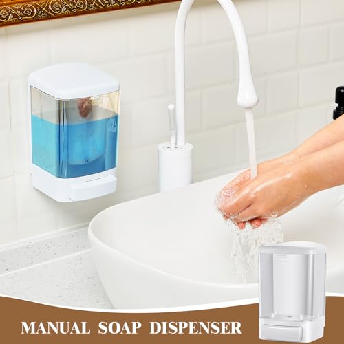 Hushee 4 Pcs Wall Mounted Soap Dispenser,33.8 Oz 1000 Ml,White | Manual Press, 1000ml 33.8oz Capacity Clear Window, For Restaurant Bathroom Kitchen Hotel, Liquid Soap Shampoo Dispenser - color: White, size: 33.8 oz 1000 ml