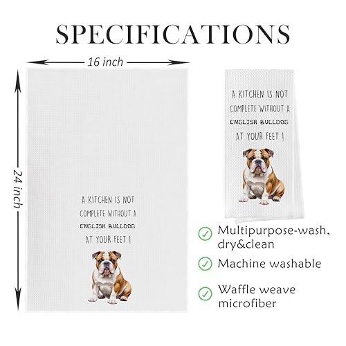English Bulldog Dish Towels Set - Funny English Bulldog Gifts Decorative Waffle Weave Kitchen Towels, Hand Tea Towel, (16×24 Inches, Set of 2) - color: English Bulldog