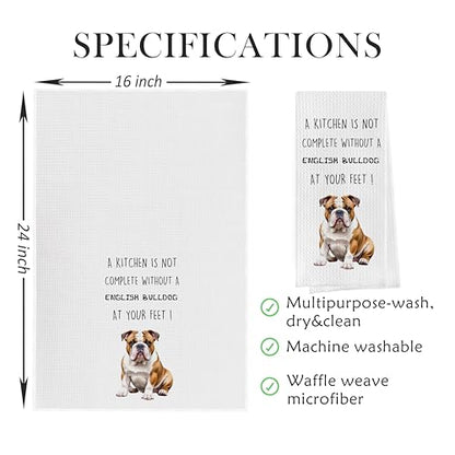 English Bulldog Dish Towels Set - Funny English Bulldog Gifts Decorative Waffle Weave Kitchen Towels, Hand Tea Towel, (16×24 Inches, Set of 2) - color: English Bulldog
