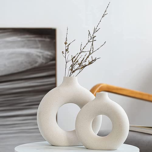 White Ceramic Vases Set 2 for Modern Home Decor,Boho Round Matte Pampas Flower Vases Minimalist Style for Wedding Dinner Living Room Office Coffee Table Decorative - color: White, size: Big + Super Big