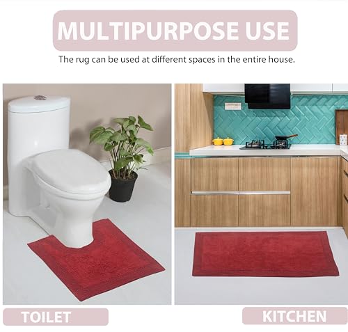 Home Weavers Luxury Collection 100% Cotton Reversible Bathroom Rugs Set, Washable Rug, Soft Cotton Extra Soft and Absorbent Bath Rug, Kitchen Mat, 2 Piece Set(S+M), Red - color: Red, size: 2 Piece Set(S+M)
