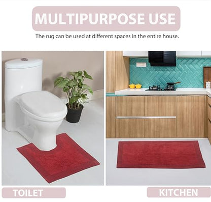 Home Weavers Luxury Collection 100% Cotton Reversible Bathroom Rugs Set, Washable Rug, Soft Cotton Extra Soft and Absorbent Bath Rug, Kitchen Mat, 2 Piece Set(S+M), Red - color: Red, size: 2 Piece Set(S+M)