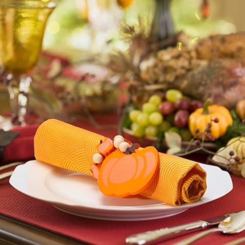 KPOSIYA Fall Thanksgiving Napkin Rings Set of 12, Pumpkin Maple Leaf Napkin Rings for Table Decor, Wooden Napkin Holder Buckle for Holiday, Halloween, Fall Banquet, Home Party, Wedding Supplies - size: 12pcs, style: Pumpkin Maple Leaf 3