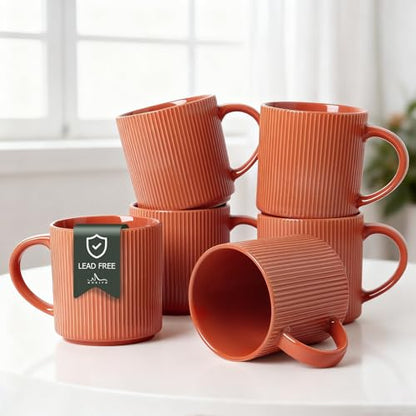 MONITO Coffee Mugs Set of 6,16 oz Ceramic Coffee Cups with Large Handles | Stoneware Mugs Set Suitable for Lattes,Hot tea,Cappuccinos,Mochas and Cocoa,Microwave & Dishwasher Safe,,Brick Red - color: BRICK RED, size: 6PCS