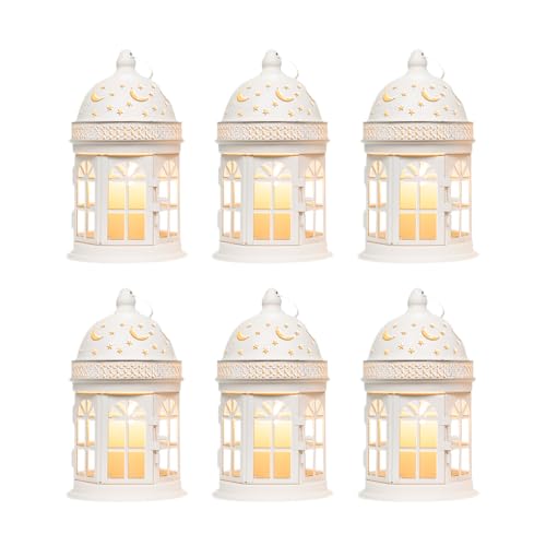 JHY DESIGN 6PCS Decorative Lanterns-8.5inch High Vintage Style Hanging Lantern Metal Candle Holder for Indoor Outdoor Events Parities and Weddings (White) - color: 6pcs White