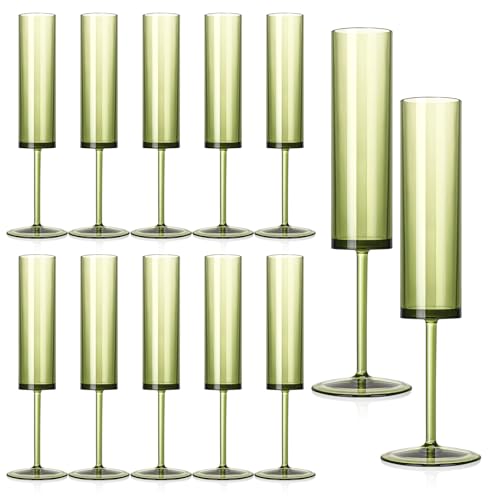 12 PCS Green Champagne Flutes Plastic 5.4OZ Clear Acrylic Champagne Glasses Long Stem Champagne Flutes Sparkling Wine Glasses Sage Green Champagne Glasses FOR Wedding Cocktail Cups Cava Prosecco - color: Sage, size: 12 Pack