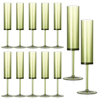 12 PCS Green Champagne Flutes Plastic 5.4OZ Clear Acrylic Champagne Glasses Long Stem Champagne Flutes Sparkling Wine Glasses Sage Green Champagne Glasses FOR Wedding Cocktail Cups Cava Prosecco - color: Sage, size: 12 Pack