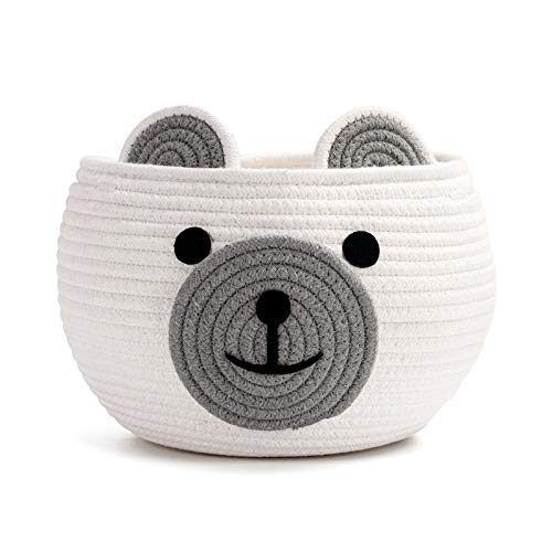 Baby Basket for Gifts Empty, Cute Bear Design, Light Grey | 10.5" x 8.5" Woven Rope Baby Shower Basket, Fits Living Room Nursery Décor, Small Gift Baskets Empey for Kids - color: White, size: 10.5"D x 8.5"H