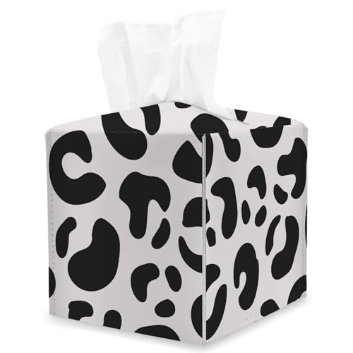 Leopard Print Tissue Box Cover Square, Cheetah Cube Tissue Box Holder, Tabletop Decor Leather Facial Paper Organizer Dispenser for Bathroom Home Car Night Stand Living Room/24 - color: Leopard Print