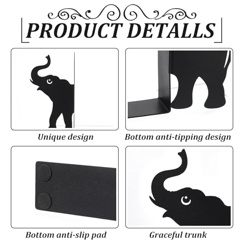 Elephant Metal Bookends Set of 2 Styles Book Ends for Shelves Bookshelf Home Office Desk Bookshelf Decor Gift for Elephant Lovers and Reading Enthusiasts - style: Elephant