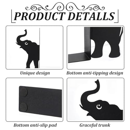 Elephant Metal Bookends Set of 2 Styles Book Ends for Shelves Bookshelf Home Office Desk Bookshelf Decor Gift for Elephant Lovers and Reading Enthusiasts - style: Elephant