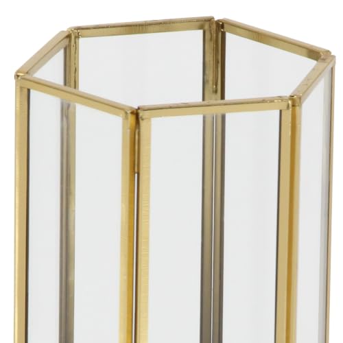 CosmoLiving by Cosmopolitan Glass Decorative Candle Lantern with Metal Plate, Set of 3 6", 8", 10"H, Gold - size: 3 PIECES SMALL SIZE