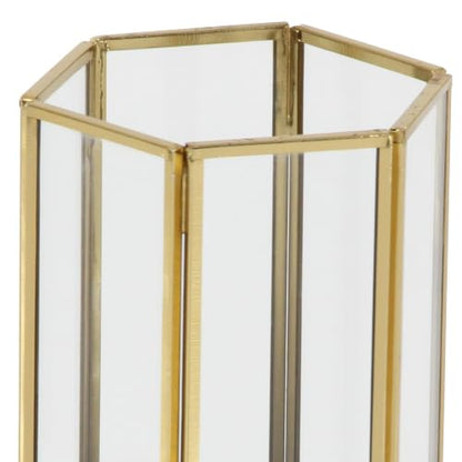 CosmoLiving by Cosmopolitan Glass Decorative Candle Lantern with Metal Plate, Set of 3 6", 8", 10"H, Gold - size: 3 PIECES SMALL SIZE