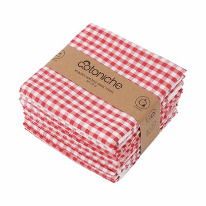 Checkered Kitchen Towels - Dish Drying Towels (24" x 16") Reusable & Cute Perfect as Kitchen Towels Set, Dishcloths for Kitchen - (12 Pack) (Red) - color: Red, size: Set of 12