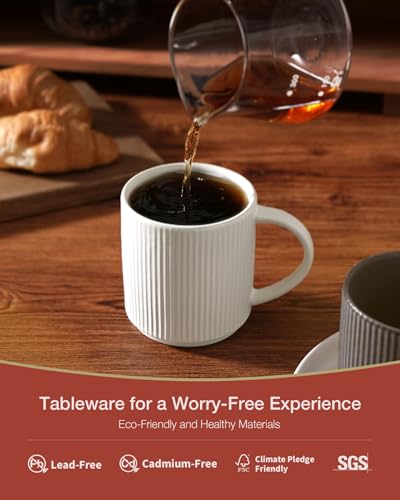famiware Coffee Mug Set of 4, Star 12 oz Ceramic Mugs Cups Set with Handle | Stoneware Stackable Catering Cup for Coffee, Tea, Cappuccino, Latte, Microwave & Dishwasher Safe, Matte White + Matte Black - color: Star-Matte White + Matte Black, size: 4 Count
