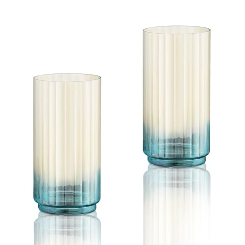Joeyan Colored Highball Glasses Set of 2, 19oz Ribbed Gradient Drinking Glass Tumbler for Iced Coffee, Cocktail, Beer, Mojito, Water, Juice, Thick Tall Crystal Glassware for Kitchen Bar & Home Use - color: Gray highball glass