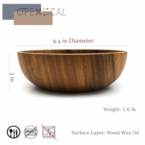 9.4 Inch Large Wooden Salad Bowl, Acacia Wood Bowls, Decorative Bowls for Home Decor, Storage, Serving, Yarn, Wooden Fruit Bowl for Kitchen Counter