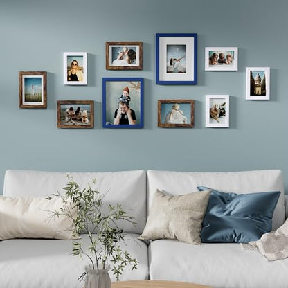 Vittanly 10 Pack Gallery Wall Frame Set, Blue, Brown, White | Gallery Wall Frame Set: 2pcs 8x10, 4pcs 5x7 & 4pcs 4x6 Photos for Wall & Table, Picture Frames made of Engineered Wood - color: Blue & Brown & White