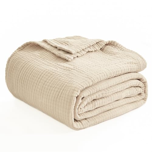 EMME Muslin Blankets for Adults Throw Blanket for Couch Breathable Gauze Soft Lightweight Airy Beige Throw XL 50" x 71" - color: 02 - Beige, size: Throw XL (50" x 71")