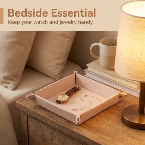 Faux Leather Vanity Tray,Jewelry Holder,Light Pink | Soft-toned vanity tray for makeup, jewelry and beauty essentials on dressers, vanities and bedside tables. - color: Pink
