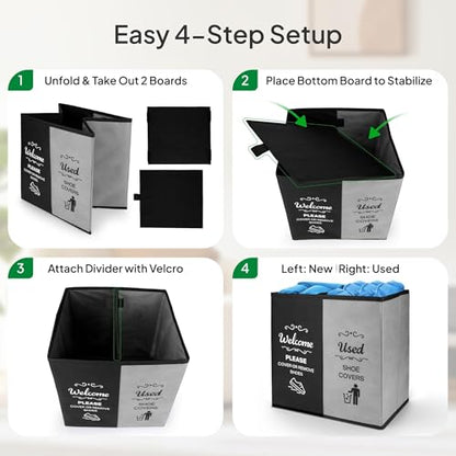 Opret 2 Compartment Large Shoe Cover Box Black Grey, Real Estate Agent Supplies, Disposable Shoe Cover Dispenser Box for Open House, Foldable Storage Bin - color: Black Grey