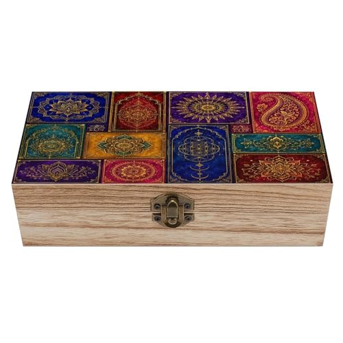 Luxurious Ornamental Mosaic With Gold Filigree Vintage Wooden Keepsake Box with Hinged Lid, Small Jewelry Chest & Memory Storage Organizer for Women Home Decor - color: Luxurious Ornamental Mosaic With Gold Filigre