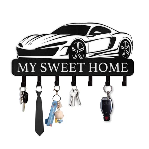 Personalized Metal Key Holder for Wall - Custom Name Key Rack Wall Mount with Hooks, Car Design Key Hanger, Key Rack Wall Decor for Front Door, Entryway, Hallway, Bedroom, Office - color: 09 Car