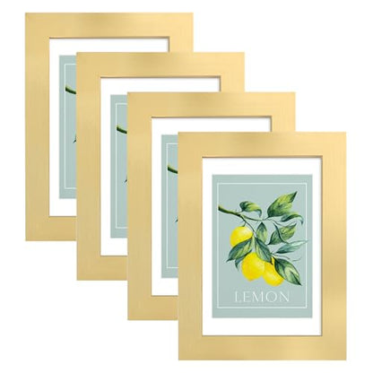 Hongkee 4x6 Picture Frame (4 Pack, Gold), Made of Real Glass and Wooden Frame - Display Pictures 3.5x5 with Mat or 4x6 Without Mat, 4 by 6 Photo Frames TableTop Display and Wall Mounting - color: Gold, size: 4x6 in